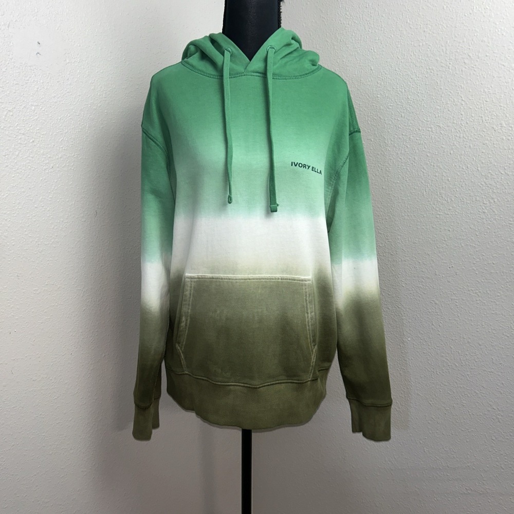 Ivory Ella Pullover Hoodie Women's XS Green Ombré Tie-Dye Spell Out Pockets